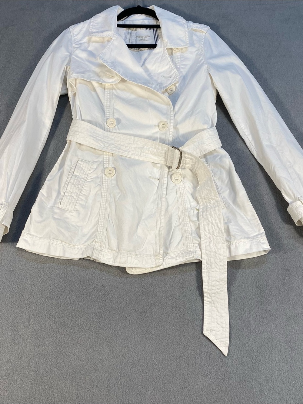 American Eagle Outfitters Women's White/Cream Double-Breasted Trench Coat, S